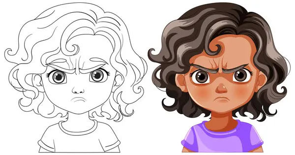 Doi Copii Desene Animate Care Arată Expresii Faciale Furioase — Vector de stoc