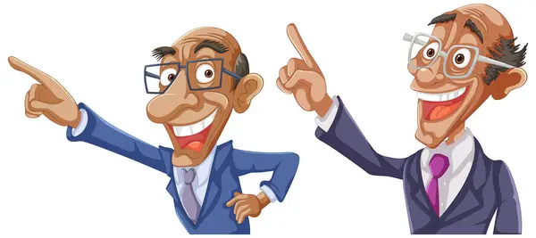 Two Animated Businessmen Pointing Smiling Stock Illustration
