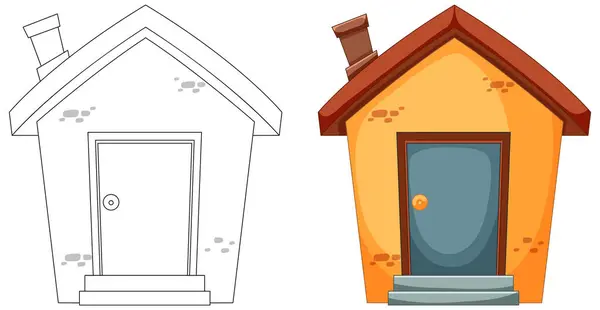 房屋插图的两个阶段 草图到色彩 图库矢量图片