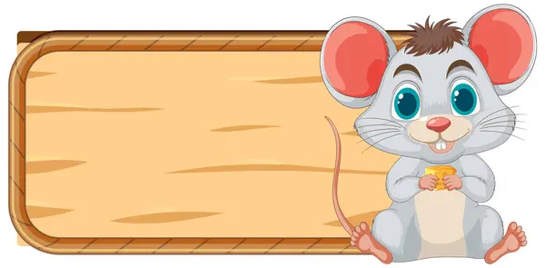 Cute Mouse Sitting Empty Signboard — Stock Vector