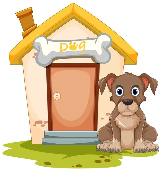 可爱的棕色小狗坐在屋外 免版税图库矢量图片