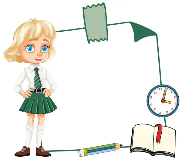 Cartoon Schoolgirl Book Pencil Clock Royalty Free Stock Illustrations