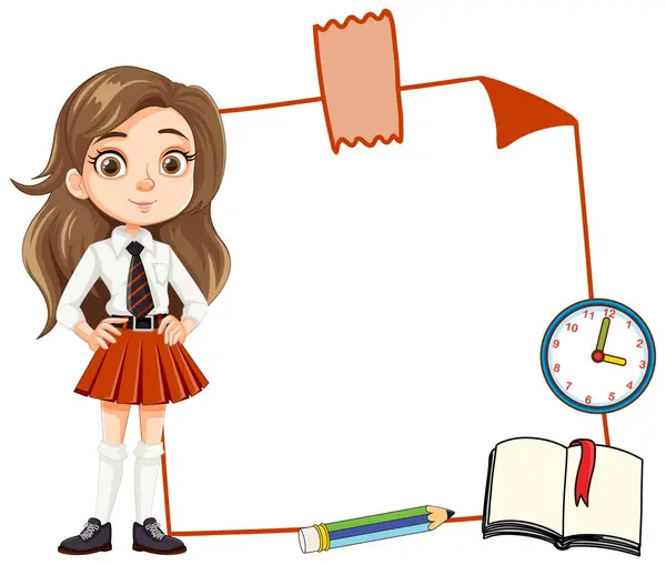 Cartoon Student Book Pencil Clock Stock Illustration