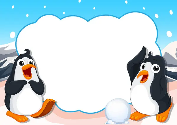 Два Мультяшні Пінгвіни Грають Сніжкою — стоковий вектор