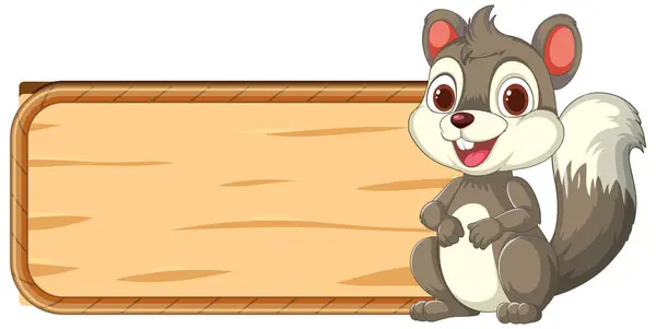 Karikatur Eichhörnchen Neben Einem Leeren Holzschild Stockillustration