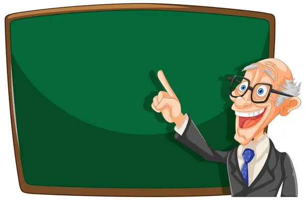 Cartoon Professor Pointing Empty Blackboard Stock Vector