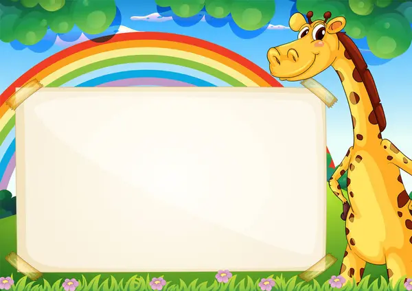 Cartoon Giraffe Blank Sign Colorful Background Stock Illustration