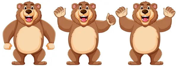 Three Cheerful Bears Greeting Raised Paws ストックベクター