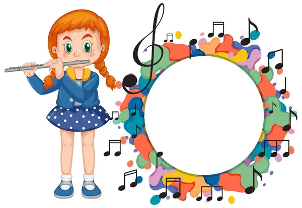 Illustratie Van Een Meisje Spelen Fluit Kleurrijke Muzikale Thema Stockvector