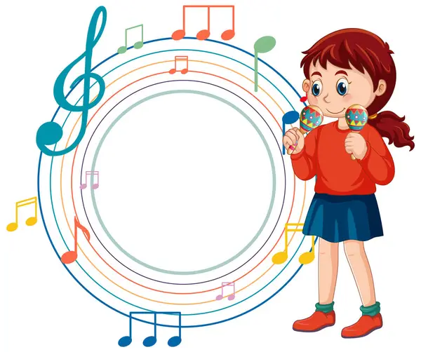Cartoon Girl Maracas Surrounded Colorful Music Notes Stock Vector