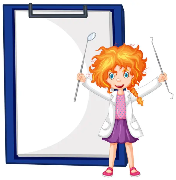 Cartoon Girl Holding Pointers Standing Clipboard — Stock Vector