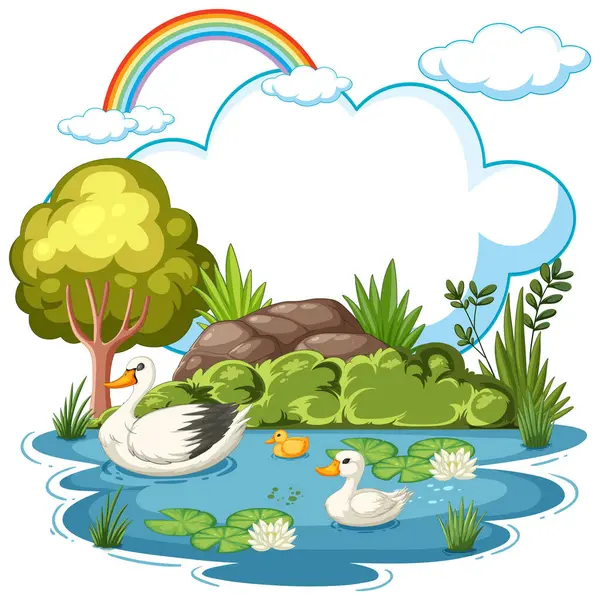Colorful Illustration Ducks Serene Pond — Stock Vector