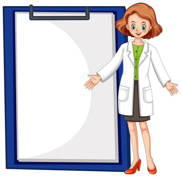 Cartoon Doctor Presenting Large Blank Clipboard Vector Graphics
