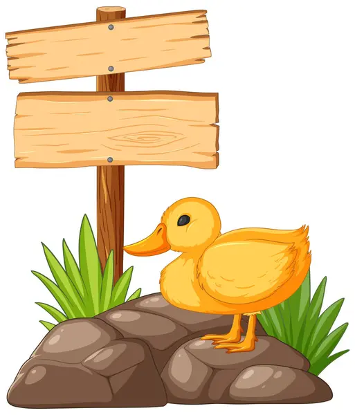 Cute Duckling Standing Next Blank Sign Royalty Free Stock Illustrations