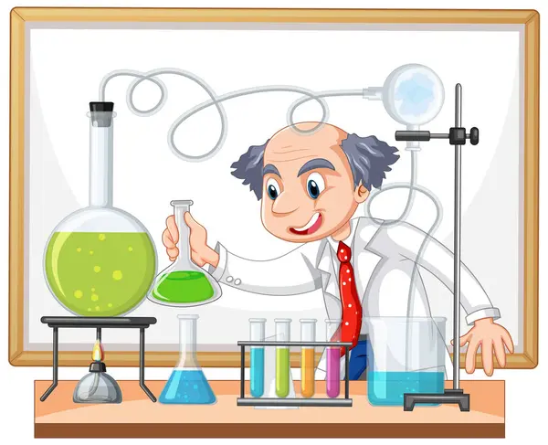 Cartoon Scientist Chemicals Lab Setting Vector Graphics