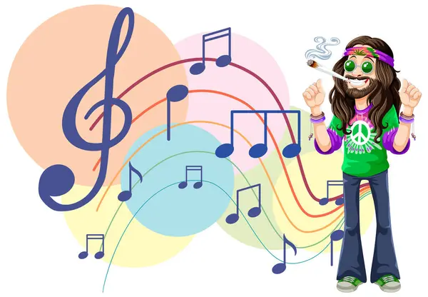 Illustration Hippie Man Musical Notes Royalty Free Stock Illustrations
