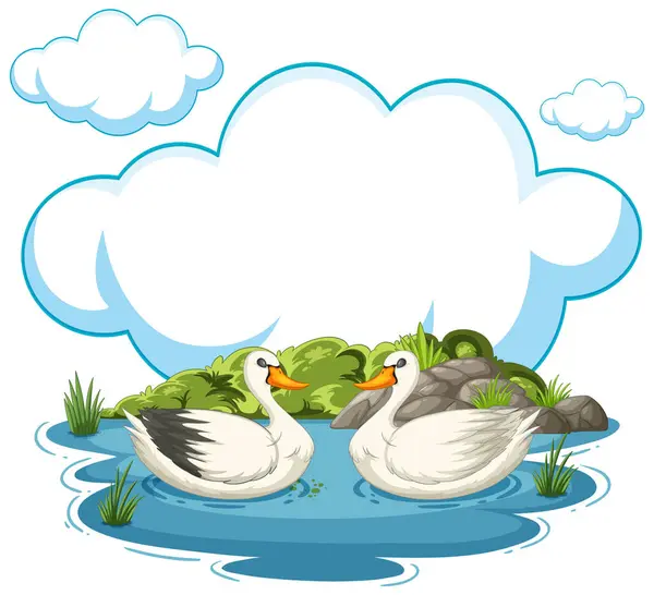 Dois Patos Flutuando Água Com Nuvens Acima Gráficos De Vetores
