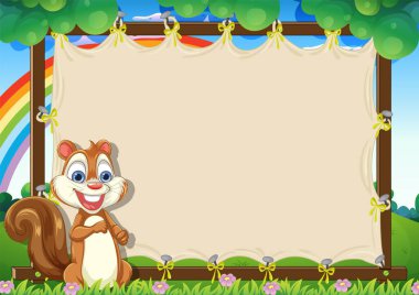 Çizgi film sincabı boş bir bayrağın yanında