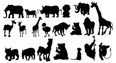 Siyahlar içinde çeşitli hayvan siluetleri koleksiyonu