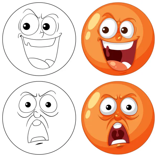 Four Cartoon Faces Showing Different Emotions — Stock Vector