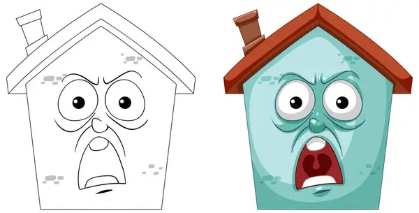 Dos Casas Dibujos Animados Con Expresiones Faciales Vívidas Ilustraciones De Stock Sin Royalties Gratis