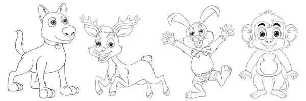兔子和猴子的线条画 免版税图库插图