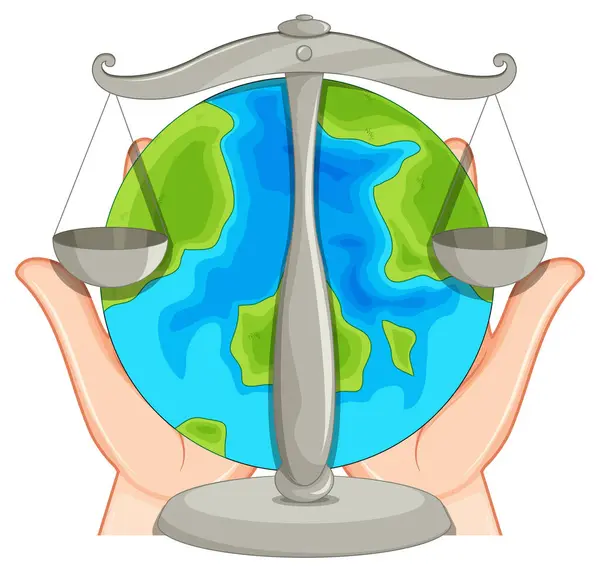 Hands Holding Scale Earth Balanced Stock Vector