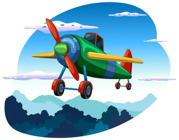 Ilustración Vectorial Avión Vibrante Sobre Árboles Vectores de stock libres de derechos