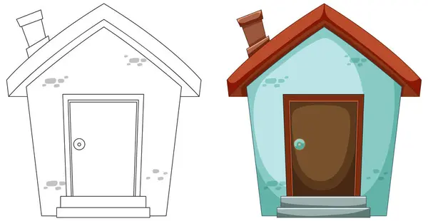 Dos Casas Dibujos Animados Simples Coloridas Vector De Stock