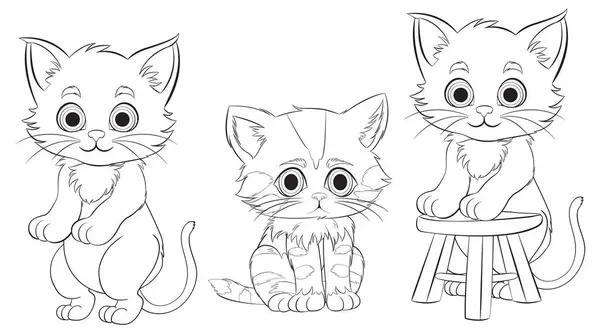 Three Cute Kittens Various Playful Poses Stock Illustration