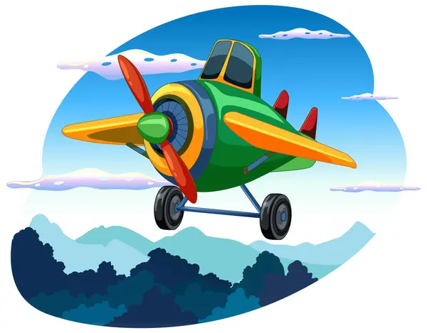 Aeromobili Vibranti Che Volano Sopra Paesaggi Panoramici Illustrazione Stock