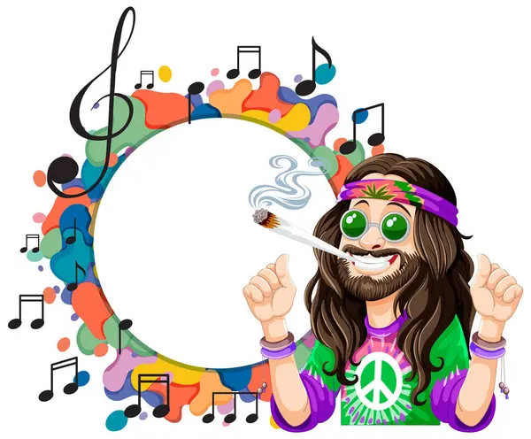 Personaggio Hippie Con Segno Pace Note Musicali Colorate Illustrazioni Stock Royalty Free