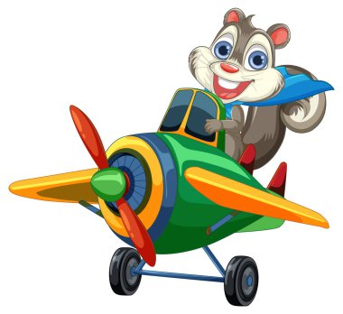 Uçağı kullanan sincabın vektör çizimi