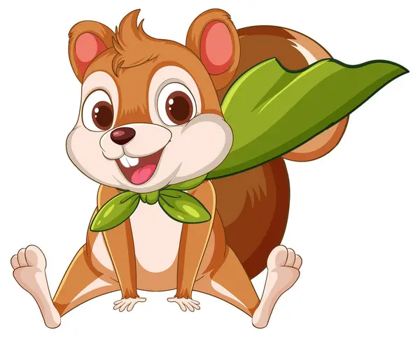 Cartoon Eichhörnchen Lächelt Und Hält Ein Großes Blatt Stockvektor