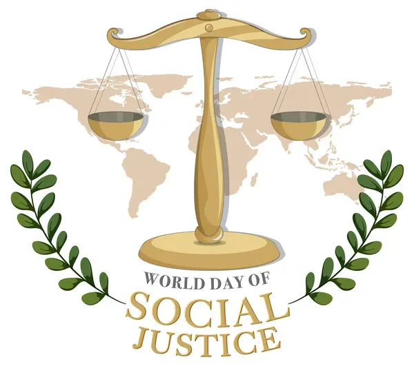 Gerechtigkeitsskala Über Weltkarte Mit Lorbeeren Vektorgrafiken