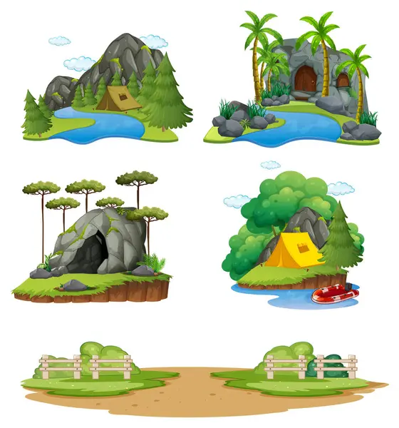Illustraties Van Verschillende Natuurlijke Landschappen Buitenscènes Rechtenvrije Stockvectors