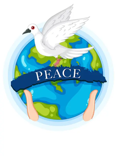 Barış Güvercini Ile Dünya Tutan Ellerin Resmi Stok Illüstrasyon