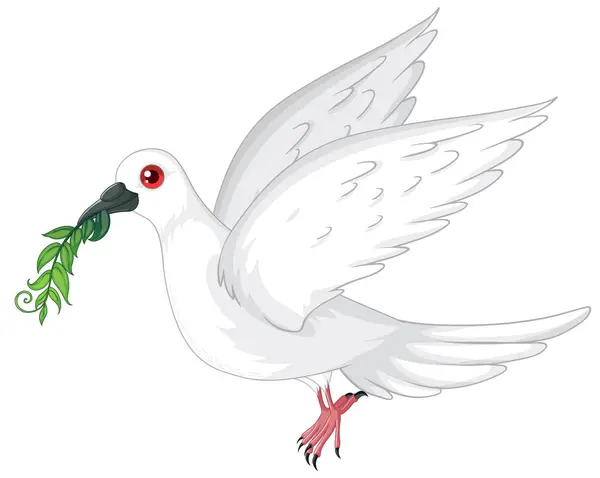 Weiße Taube Flug Mit Grünem Olivenzweig lizenzfreie Stockvektoren