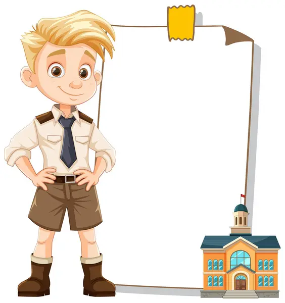 Cartoon Boy Frame Shaped Schoolhouse Stock Vector