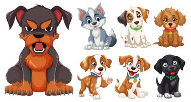 Adorable cartoon puppies in various poses clipart