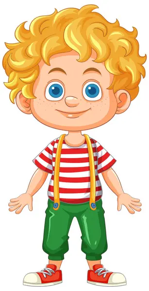 stock vector Smiling clown with curly hair and suspenders