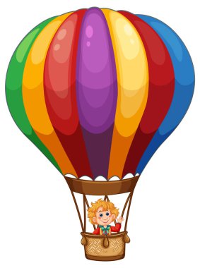 Çocuk canlı bir balon uçuşunun keyfini çıkarıyor.
