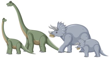 Two dinosaur species in a family setting clipart