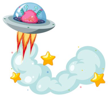 Uzay gemisiyle uçan sevimli bir uzaylı.