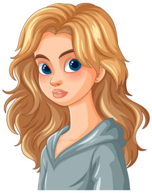 Illustration of a girl with wavy hair clipart