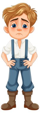 Mavi tulum giyen üzgün bir çocuk.