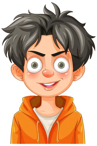 stock vector Smiling boy with big eyes and messy hair