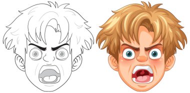 Kızgın bir çocuğun yüzünün vektör çizimi