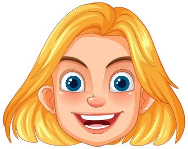 Mavi gözlü, gülümseyen sarışın karakter