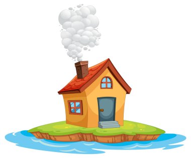 Küçük bir adada dumanlı bir ev